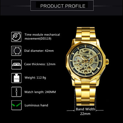 WINNER “Eclipse Steel” Skeleton Mechanical Watch
