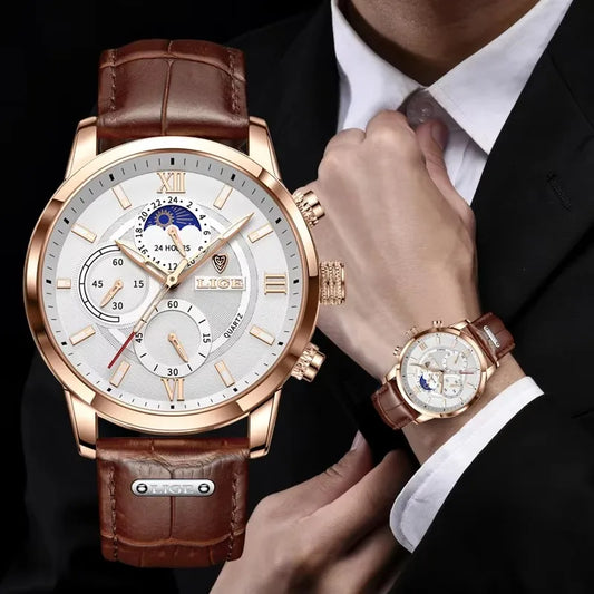 LIGE Luxury Leather Quartz
